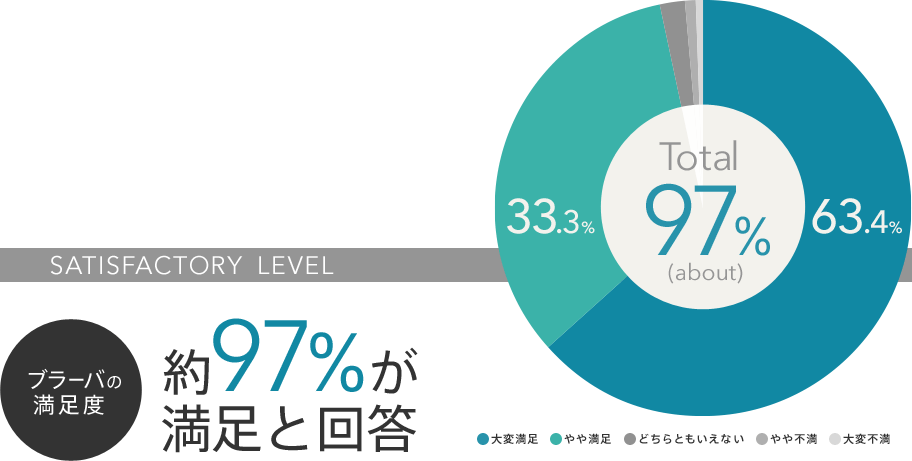 SATISFACTORY LEVEL　ブラーバの満足度　約97％が満足と回答